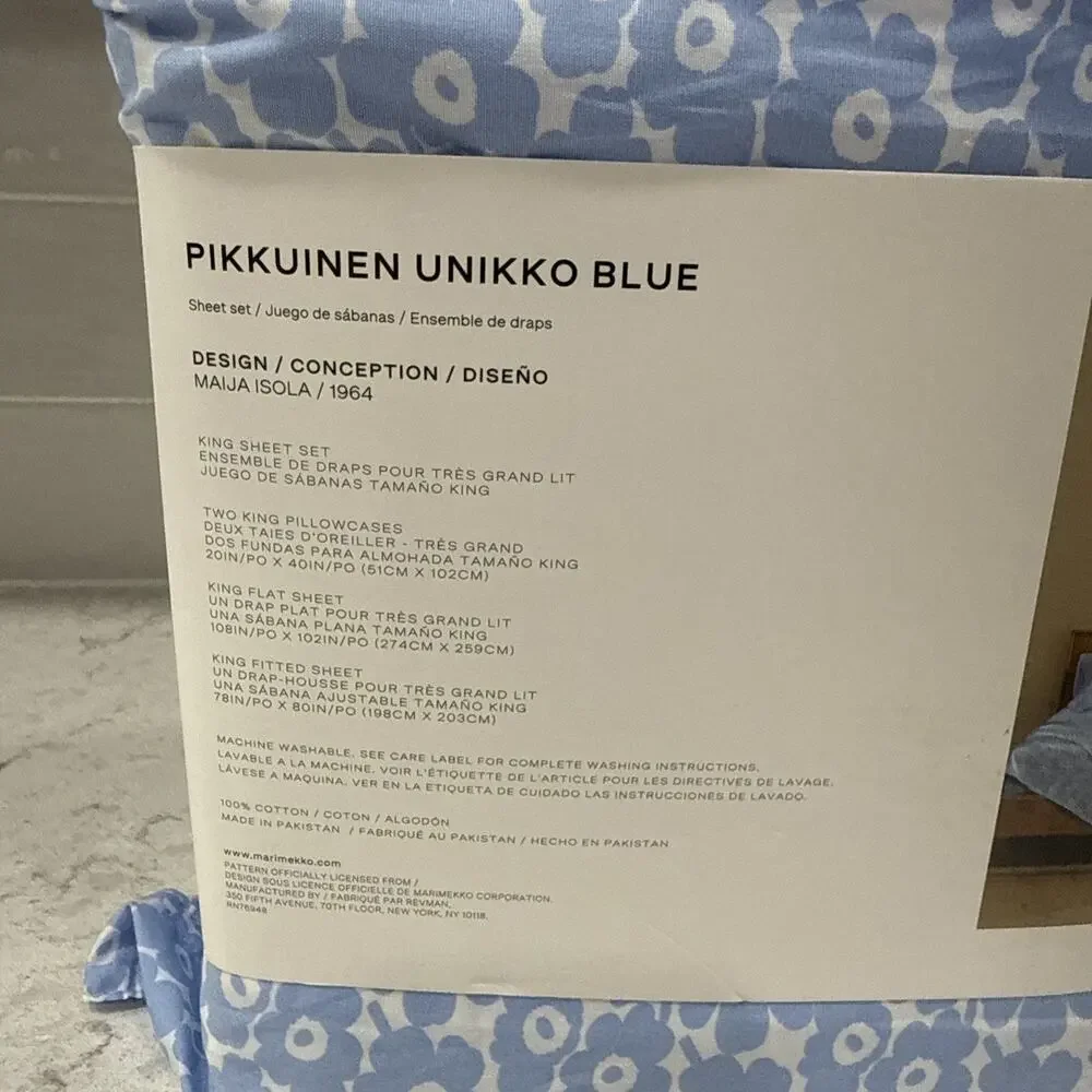 Marimekko King Sheet Set Pikkuinen Unikko Blue Floral Cotton New